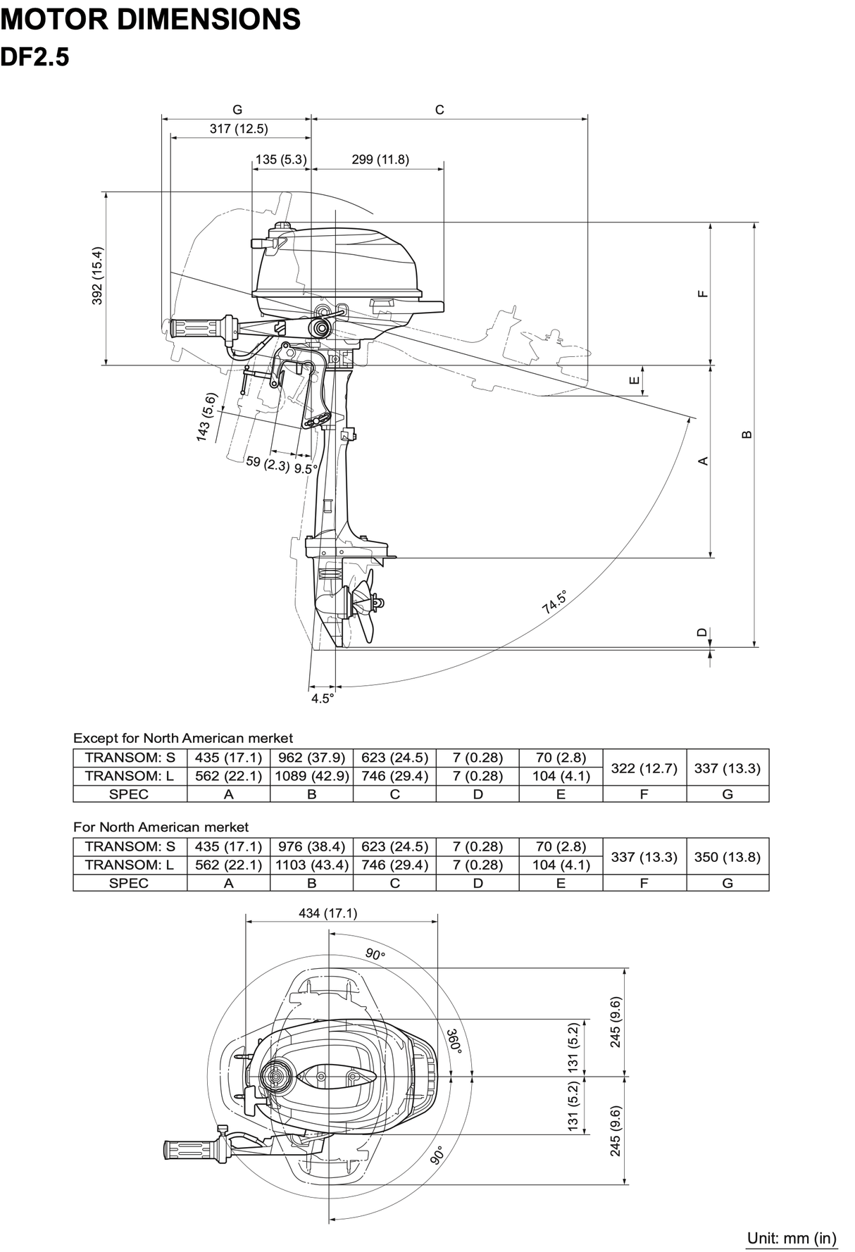 Suzuki DF2.5 Dimension Diagram