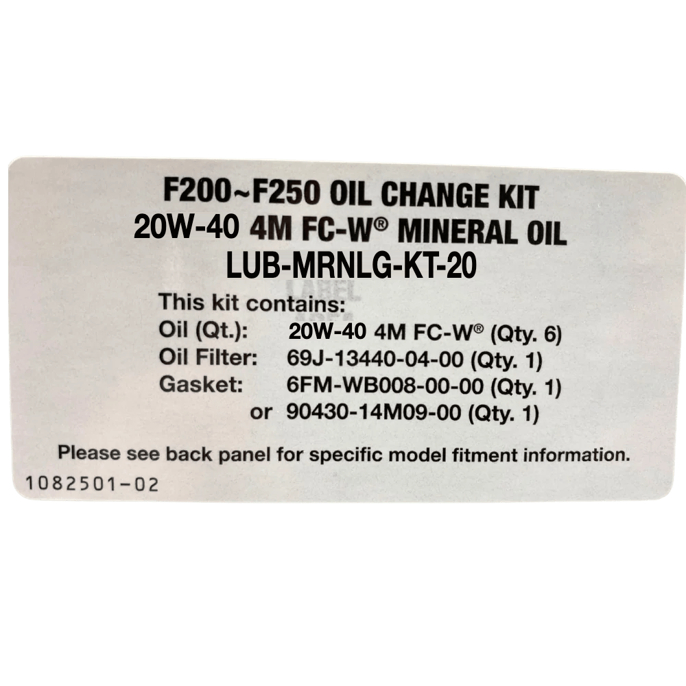 Yamaha Oil Change Kit Label F200-F250, 20W40 LUB-MRNLG-KT-20