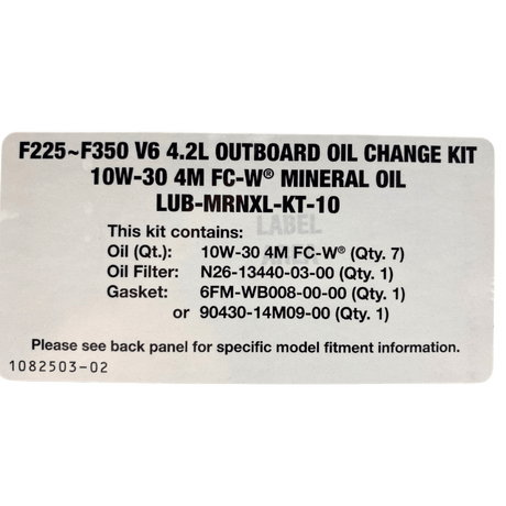 Yamaha Oil Change Kit Label F225-F350V6, 10W30  LUB-MRNXL-KT-10