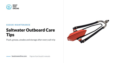 Outboard flushing muffs beside the title Saltwater Outboard Care Tips