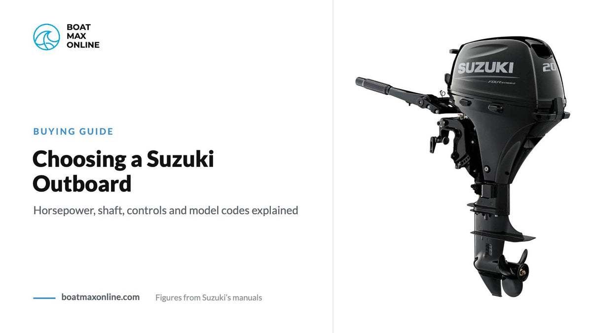 Suzuki DF20A tiller outboard beside the title Choosing a Suzuki Outboard