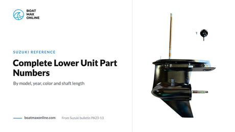 Suzuki complete lower unit assembly beside the title Complete Lower Unit Part Numbers
