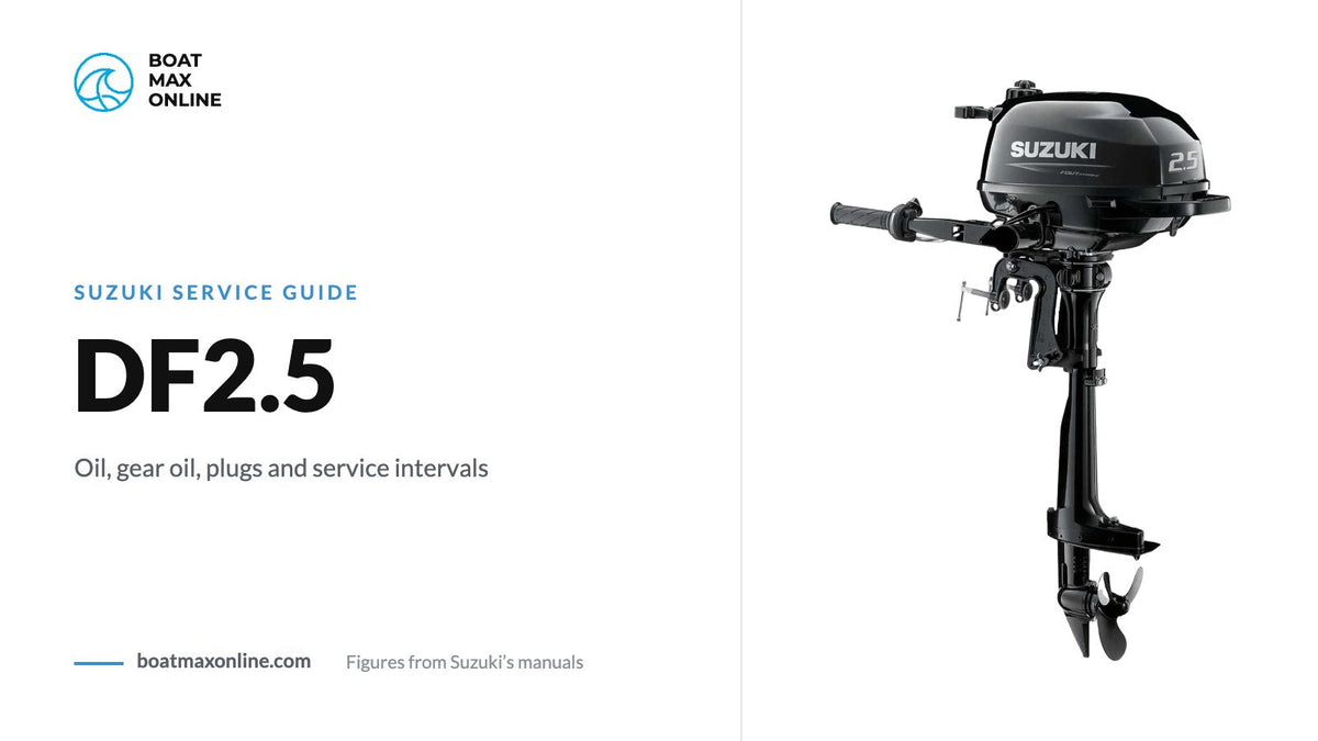 Suzuki DF2.5 portable outboard beside the title DF2.5 service guide
