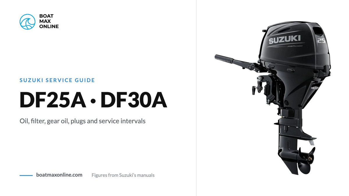 Suzuki DF25A tiller outboard beside the title DF25A DF30A service guide