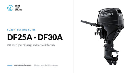 Suzuki DF25A tiller outboard beside the title DF25A DF30A service guide
