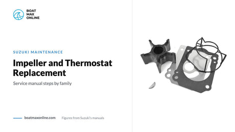 Suzuki water pump repair kit beside the title Impeller and Thermostat Replacement