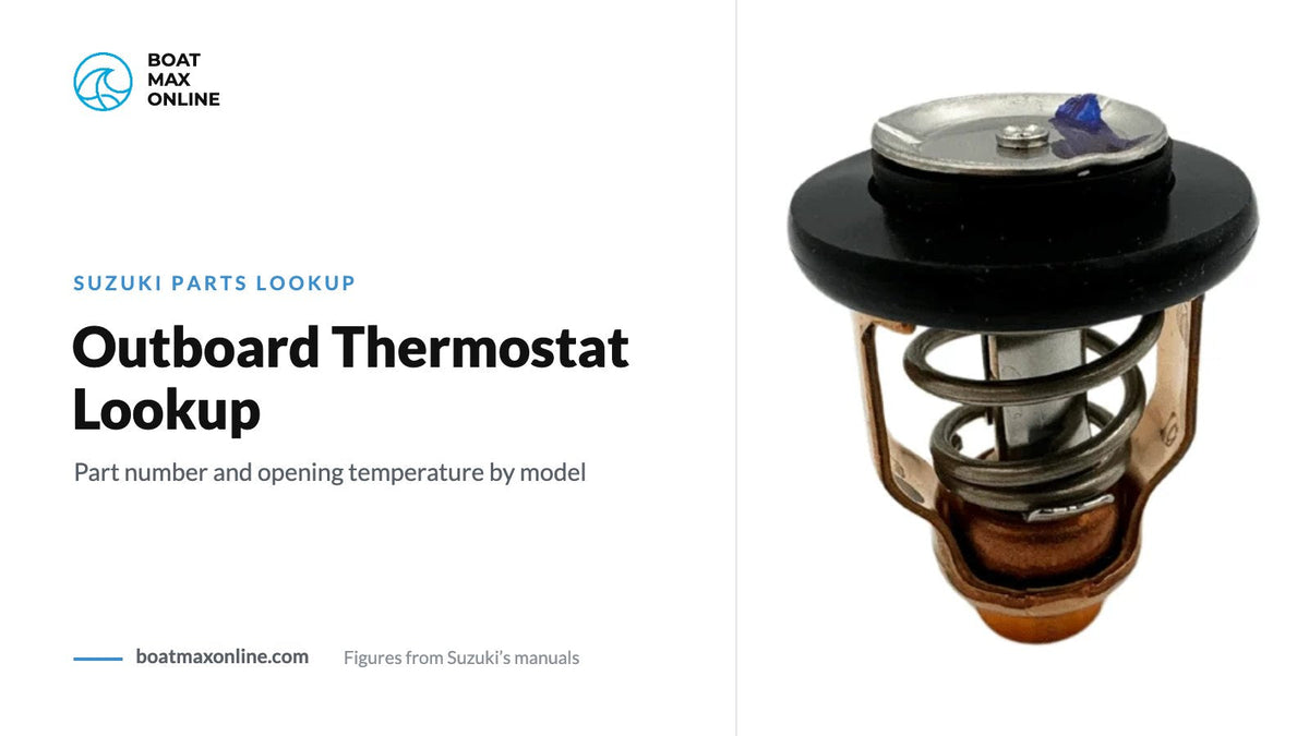 Suzuki outboard thermostat 17670-90J01 beside the title Outboard Thermostat Lookup