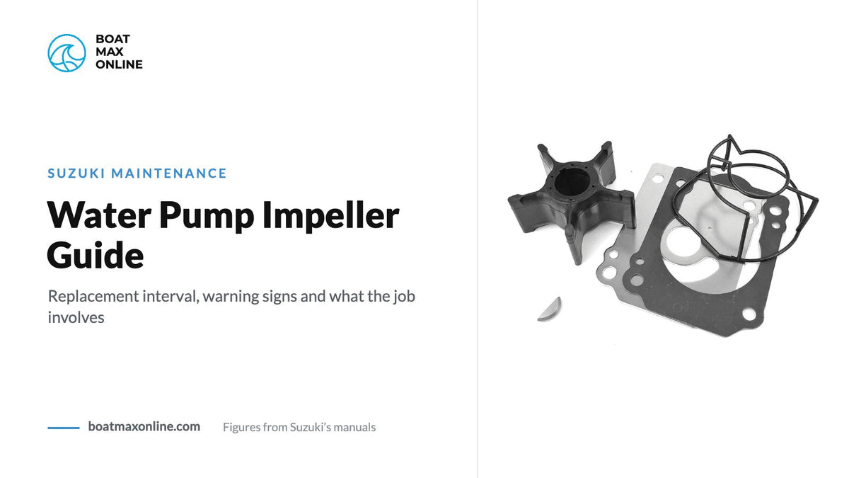 Suzuki water pump repair kit with impeller and gaskets beside the title Water Pump Impeller Guide