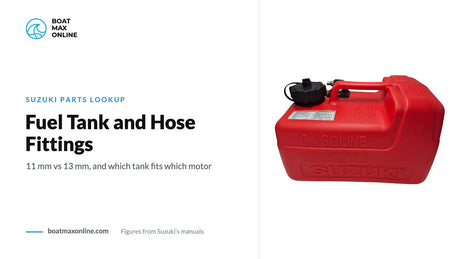 Suzuki 3-gallon portable fuel tank beside the title Fuel Tank and Hose Fittings