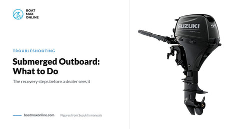 Suzuki DF9.9B tiller outboard beside the title Submerged Outboard: What to Do