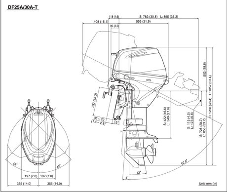 Suzuki DF25A/30A Remote Dimensions Diagram