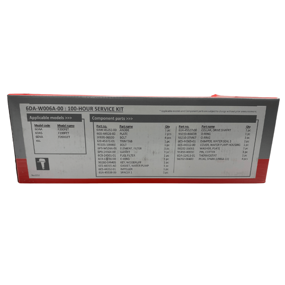 Yamaha 100Hr Service Kit Item List 6DA-W006A-00