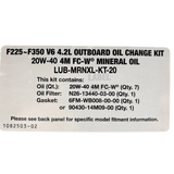 Yamaha Oil Change Kit Label F225-F350 V6, 20W40 LUB-MRNXL-KT-20